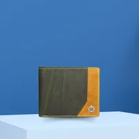 William Men’s Leather Wallet Olive Green & Yellow - BIMW160